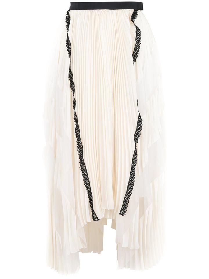 Sacai - Crochet Lace Insert Skirt - Women - Polyester/cupro/rayon - 1, White, Polyester/cupro/rayon