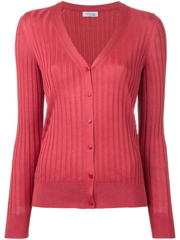 Strasburgo Wide Ribbed Design Cardigan, Women's, Size: 38, Red, Silk