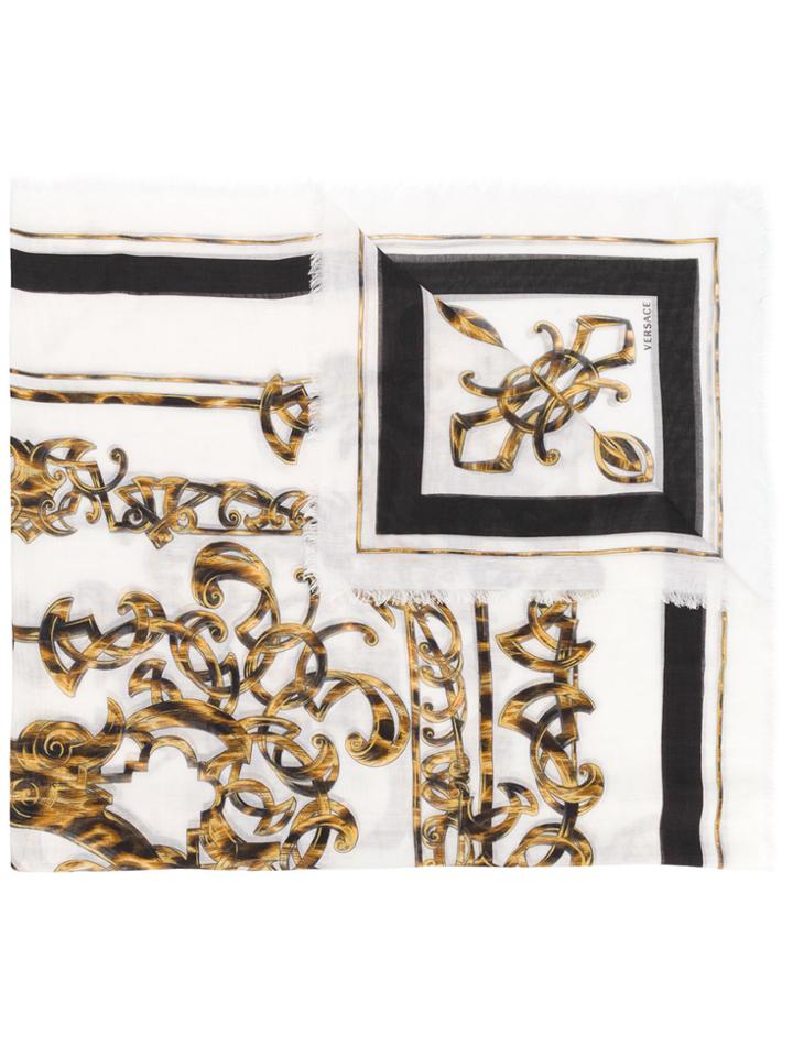Versace Barocco Print Scarf - White
