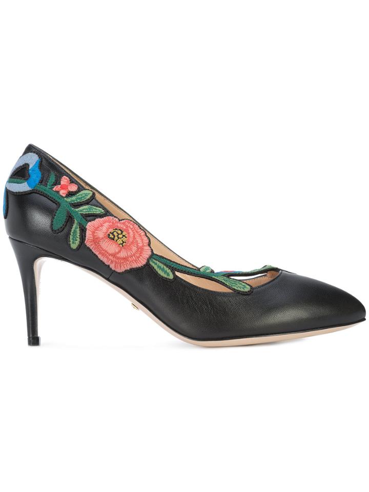 Gucci Floral Embellished Pumps - Black