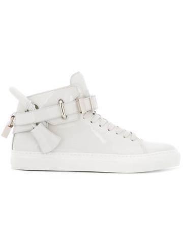 Buscemi Buckled Hi-top Sneakers, Women's, Size: 8, Grey, Patent Leather/leather/rubber