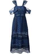 Self-portrait - Broderie Anglaise Dress - Women - Silk/cotton/polyester/tencel - 10, Blue, Silk/cotton/polyester/tencel
