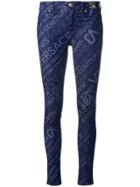 Versace Jeans All Over Logo Skinny Jeans - Blue