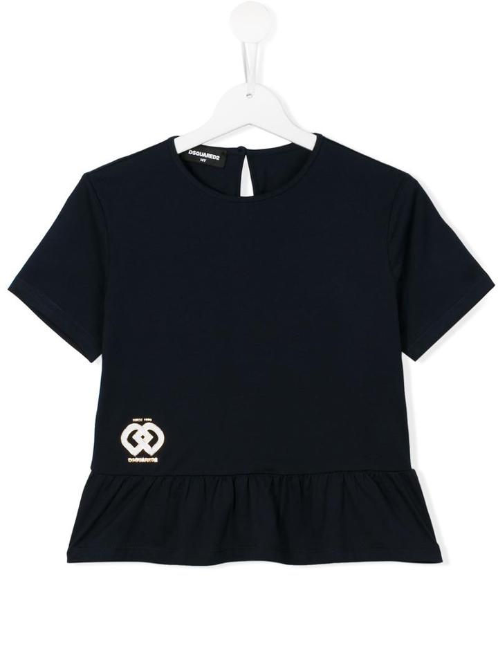 Dsquared2 Kids Logo Print Peplum Top, Girl's, Size: 14 Yrs, Blue