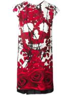 Philipp Plein Rose Print Dress, Women's, Size: Large, Red, Viscose/polyester/spandex/elastane