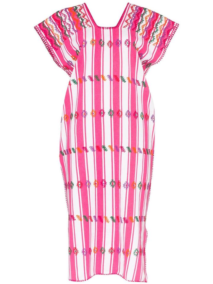 Pippa Holt Embroidered Striped Kaftan Dress - Pink