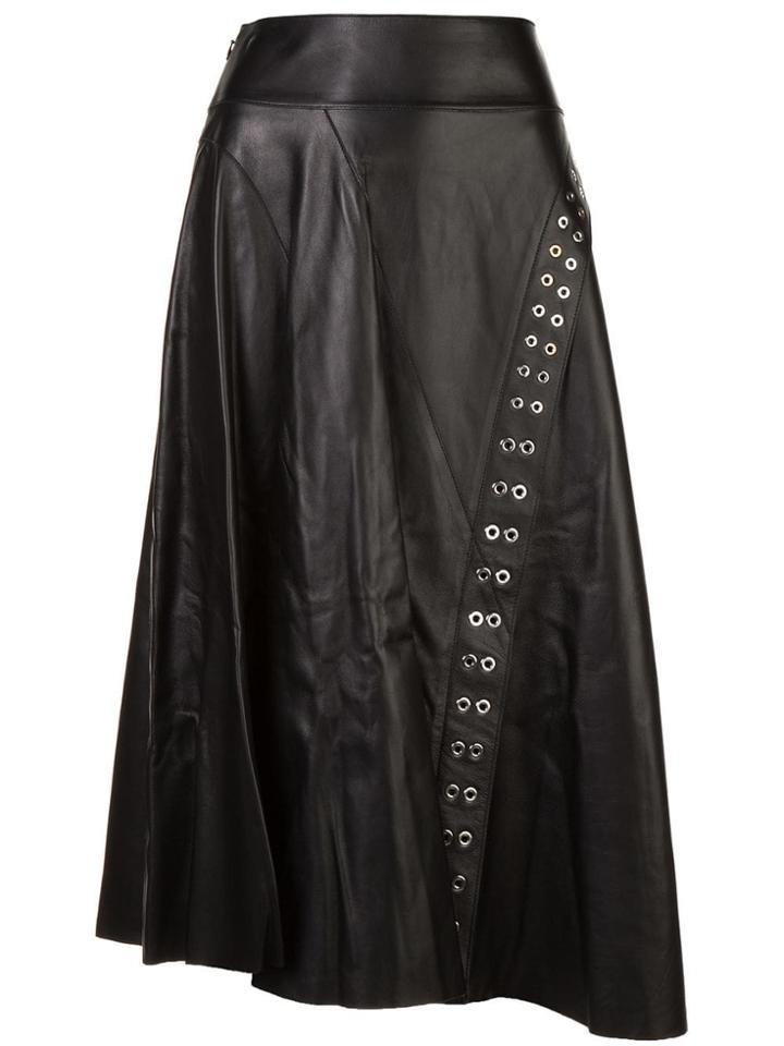 Derek Lam Leather Flare Skirt With Grommet Detail - Black