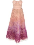 Marchesa Notte Floral Tulle Ombré Gown - Pink