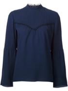 Derek Lam Ribbed Tassel Bouse, Women's, Size: 40, Blue, Silk/cotton