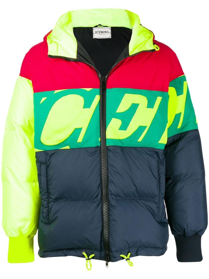 Iceberg Logo Colour Block Padded Jacket - Black