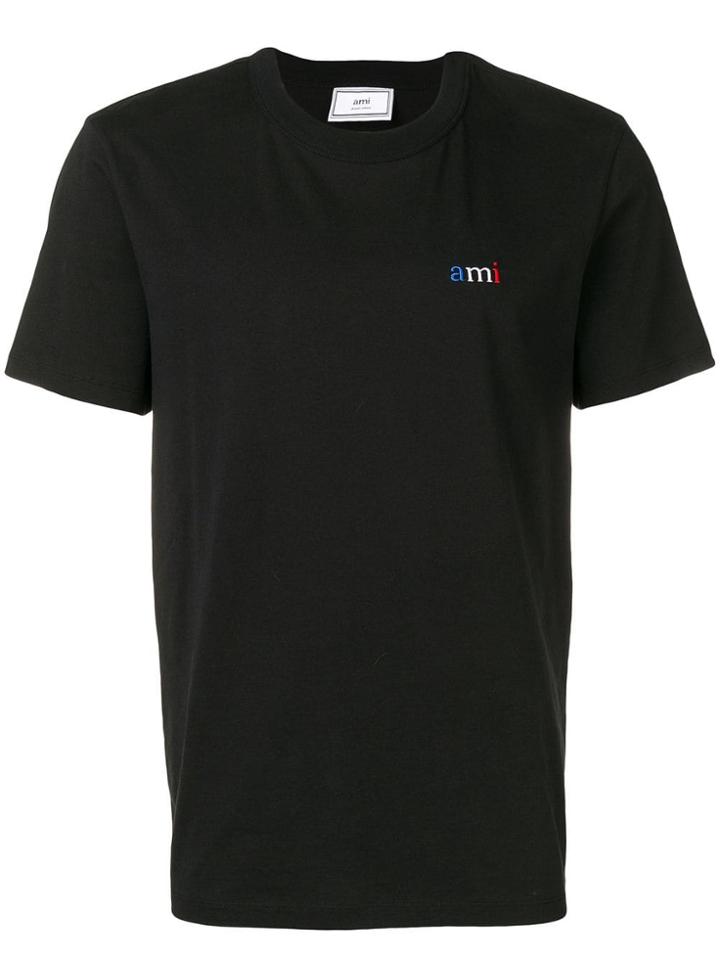 Ami Alexandre Mattiussi Crewneck Tee With Blue White Red Embroidery -