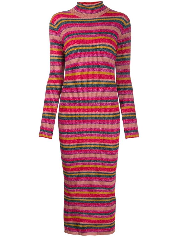 Twin-set Ribbed Striped Dress - Pink