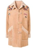 Ermanno Ermanno Embroidered Shearling Coat - Neutrals