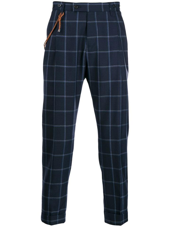 Berwich Plaid Chinos With Rope Detail - Blue