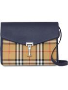 Burberry Small Vintage Check And Leather Crossbody Bag - Blue