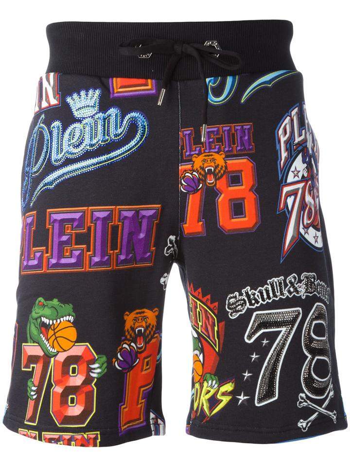 Philipp Plein Print Jogging Shorts, Men's, Size: Large, Black, Cotton