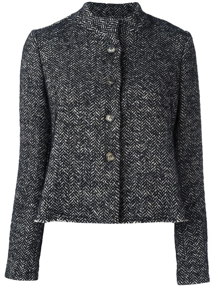 Douuod Herringbone Cropped Jacket, Women's, Size: 42, Black, Acrylic/polyamide/viscose/alpaca