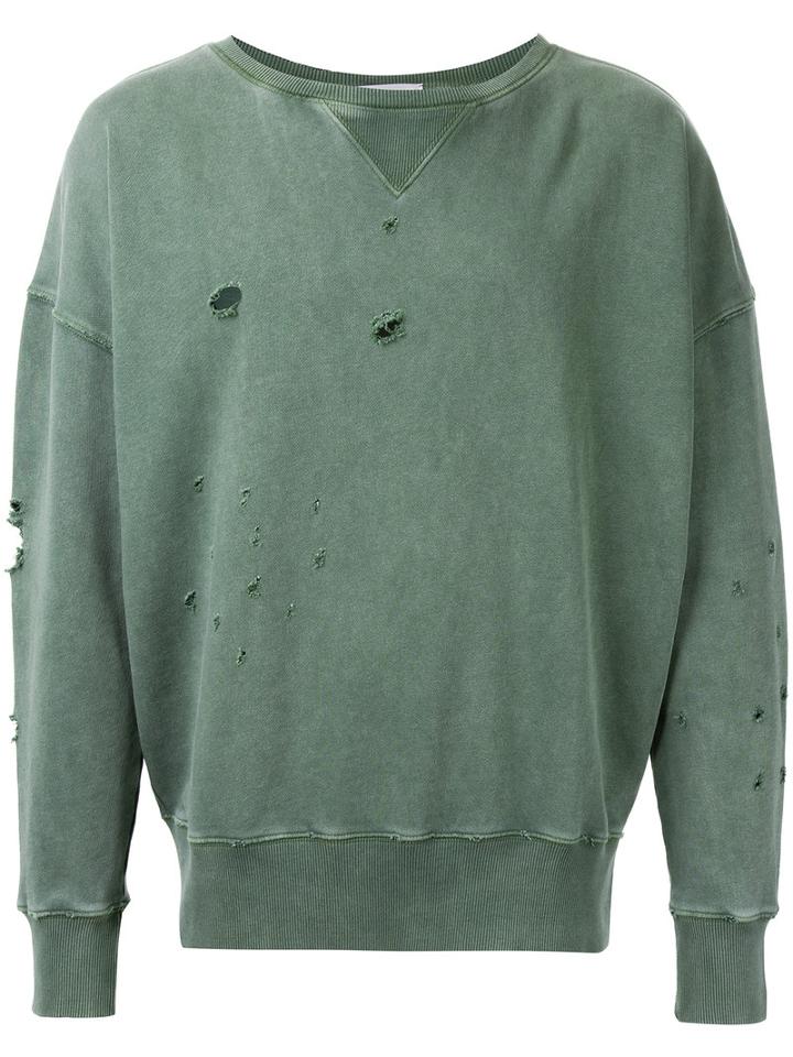 Faith Connexion - Distressed Crew Neck Sweatshirt - Men - Cotton - M, Green, Cotton