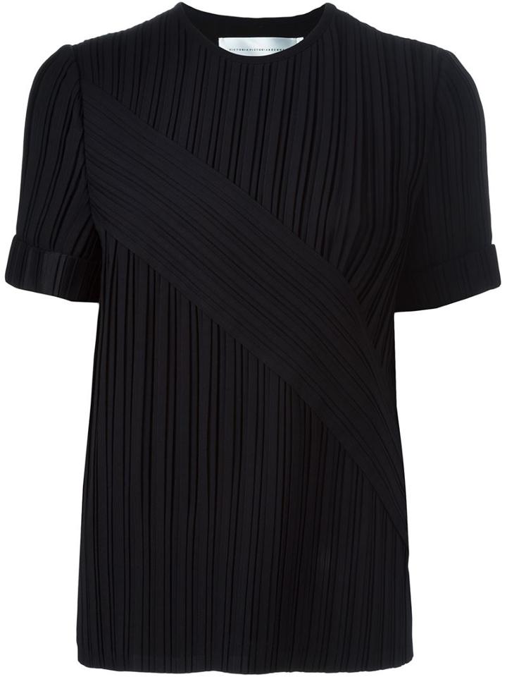 Victoria Victoria Beckham Shortsleeved Pleated Top, Women's, Size: 12, Blue, Silk/acetate/viscose