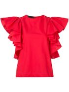 Co Ruffled Sleeve Blouse, Women's, Size: Medium, Red, Cotton