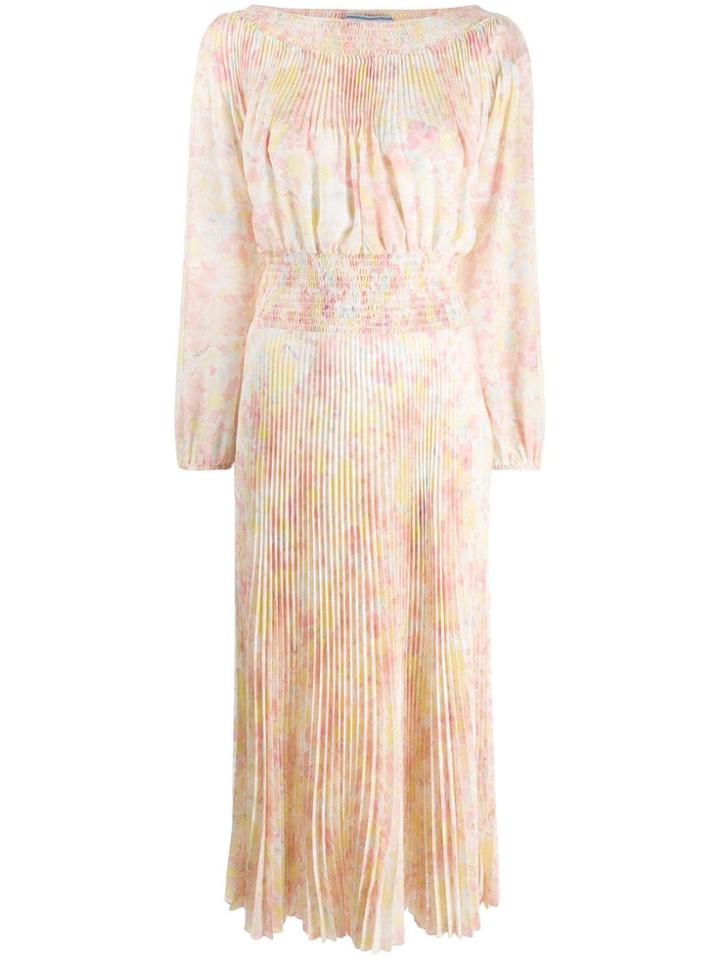 Prada Smocked Floral Dress - Neutrals