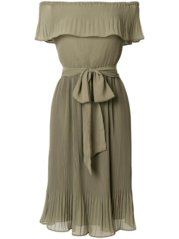 Michael Michael Kors Off-the-shoulder Pleated Dress - Green