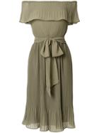 Michael Michael Kors Off-the-shoulder Pleated Dress - Green