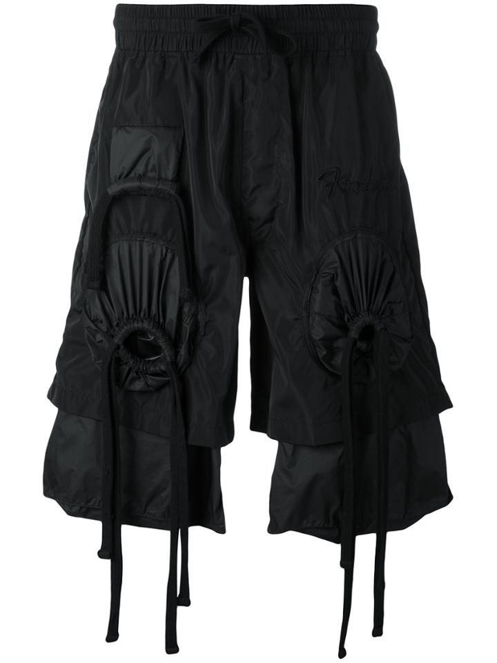 Ktz Embroidered Gathered Shorts - Black