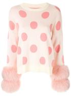 Izaak Azanei Dotted Fur Cuffed Sweatshirt - White