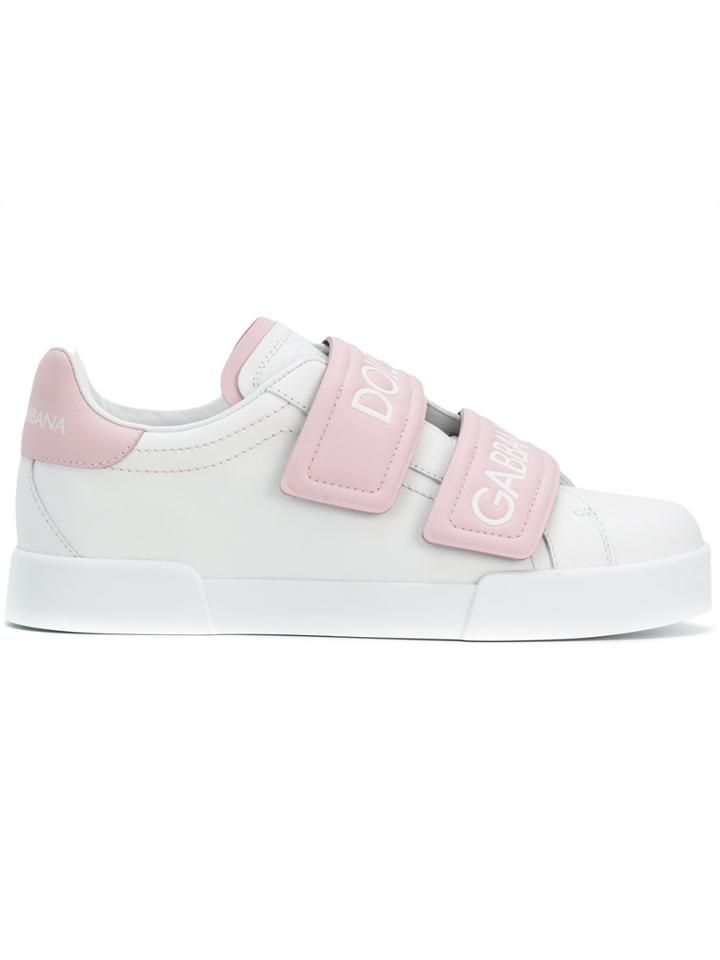 Dolce & Gabbana Double Logo Strap Sneakers - White