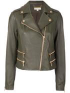 Michael Michael Kors - Leather Biker Jacket - Women - Lamb Skin/polyester/spandex/elastane - S, Grey, Lamb Skin/polyester/spandex/elastane