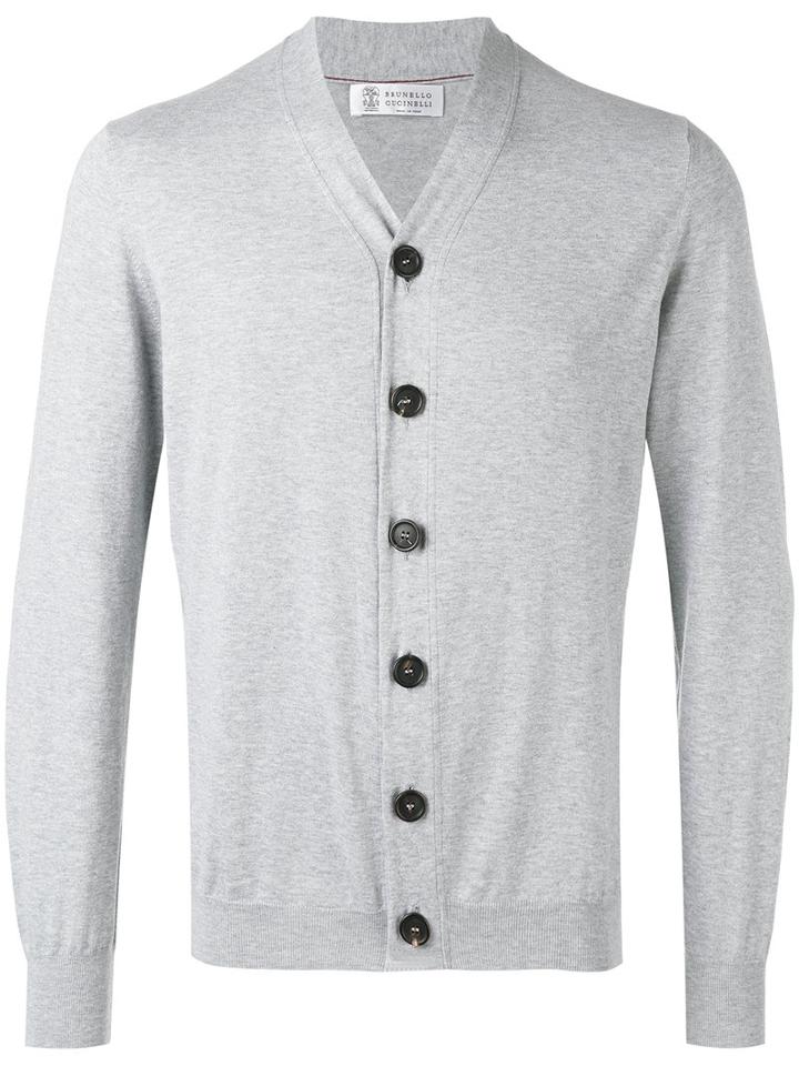 Brunello Cucinelli - V-neck Buttoned Cardigan - Men - Cotton - 52, Grey, Cotton