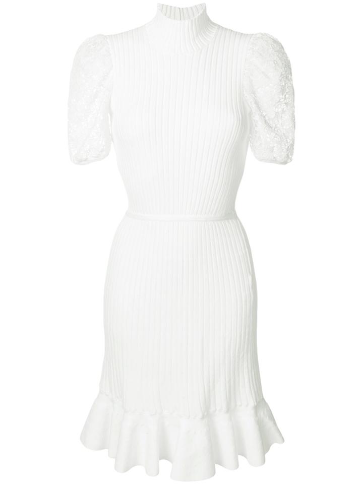 Giambattista Valli Ribbed Lace Sleeve Dress - White