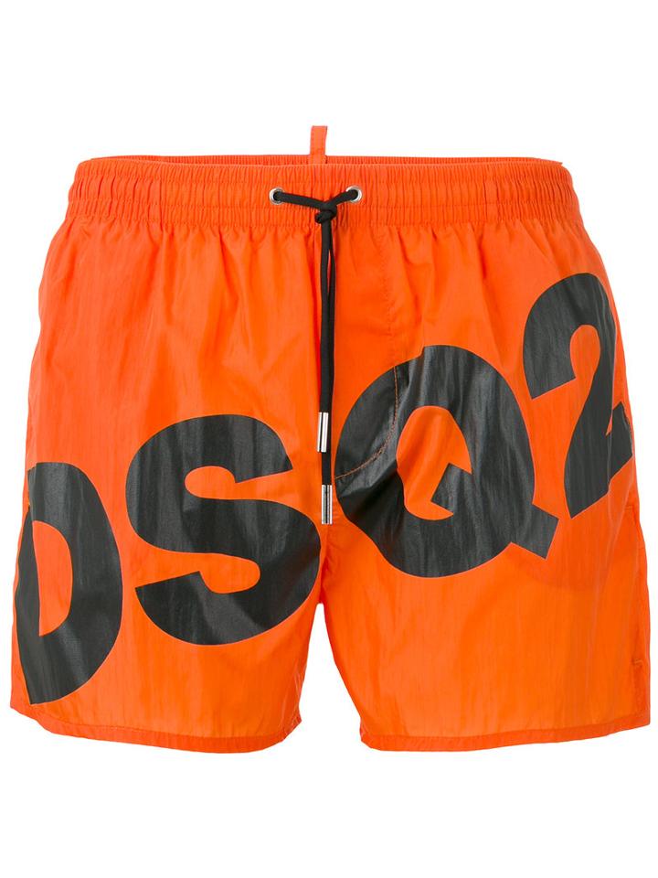 Dsquared2 Slanted Logo Swim Shorts, Men's, Size: 50, Yellow/orange, Polyamide
