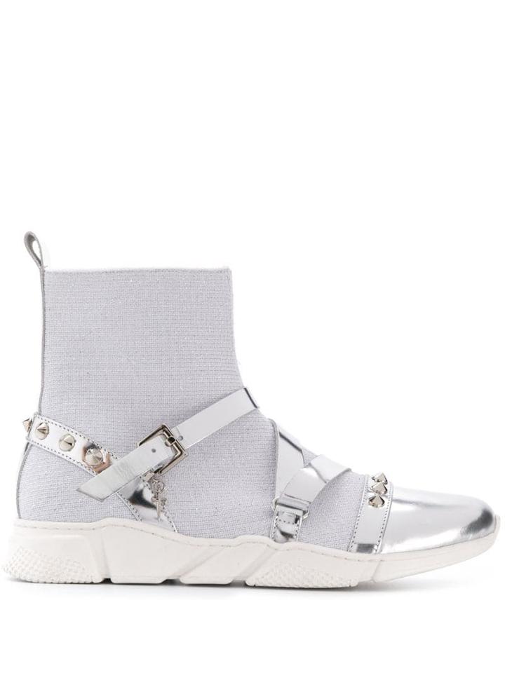 Cesare Paciotti Kids Teen Hi-top Strappy Sneakers - Silver