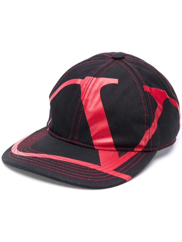 Valentino Vlogo Printed Denim Cap - Black