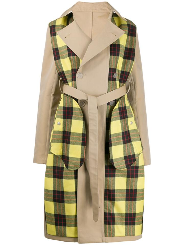 Unravel Project Checked Panels Trench Coat - Neutrals