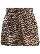 Ganni Cedar Leopard Print Linen And Silk Shorts - Brown