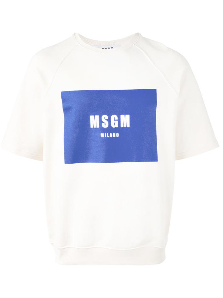 Msgm Logo Printed T-shirt, Men's, Size: Large, Nude/neutrals, Cotton