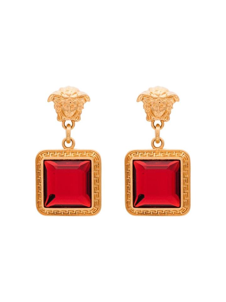 Versace Medusa Gemstone Earrings - Red