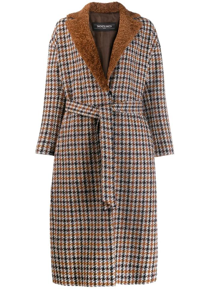 Simonetta Ravizza Shearling Checked Coat - Brown