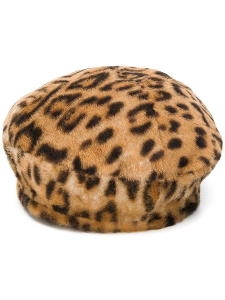 Yves Salomon Leopard Print Hat - Brown