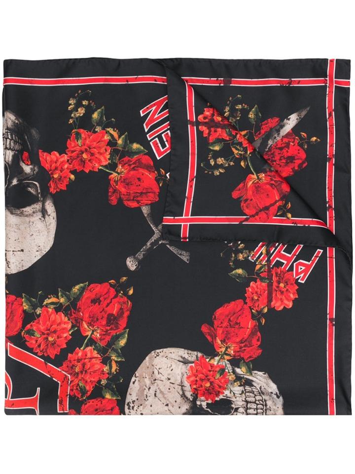 Philipp Plein Roses Print Scarf - Black