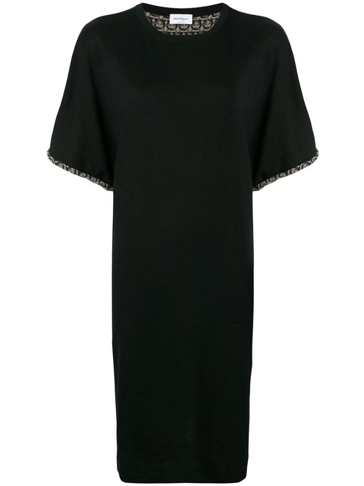 Salvatore Ferragamo Contrast Trim Shift Dress - Black