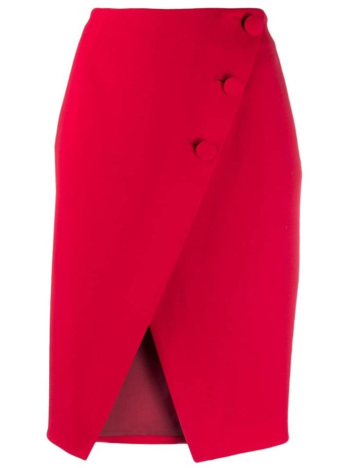 Sara Battaglia Asymmetric Buttoned Skirt - Red