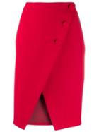 Sara Battaglia Asymmetric Buttoned Skirt - Red