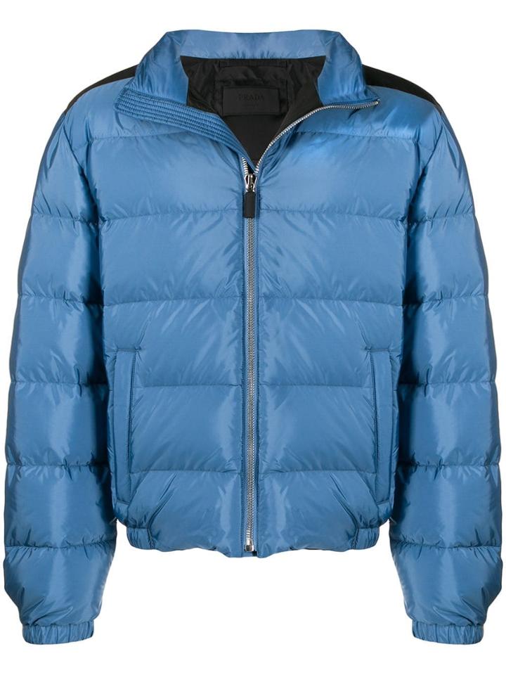 Prada Logo Plaque Puffer Jacket - Blue