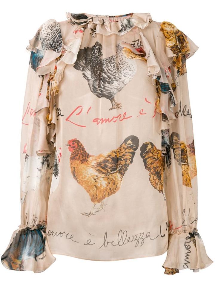 Dolce & Gabbana Hen Print Blouse - Neutrals