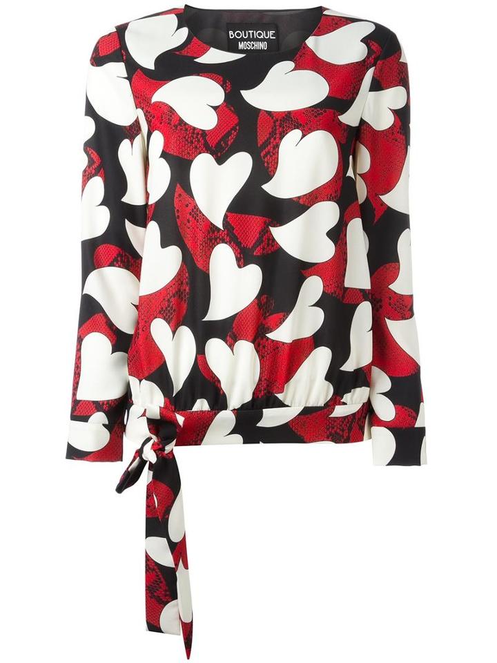 Boutique Moschino Heart Print Blouse, Women's, Size: 44, Black, Polyester