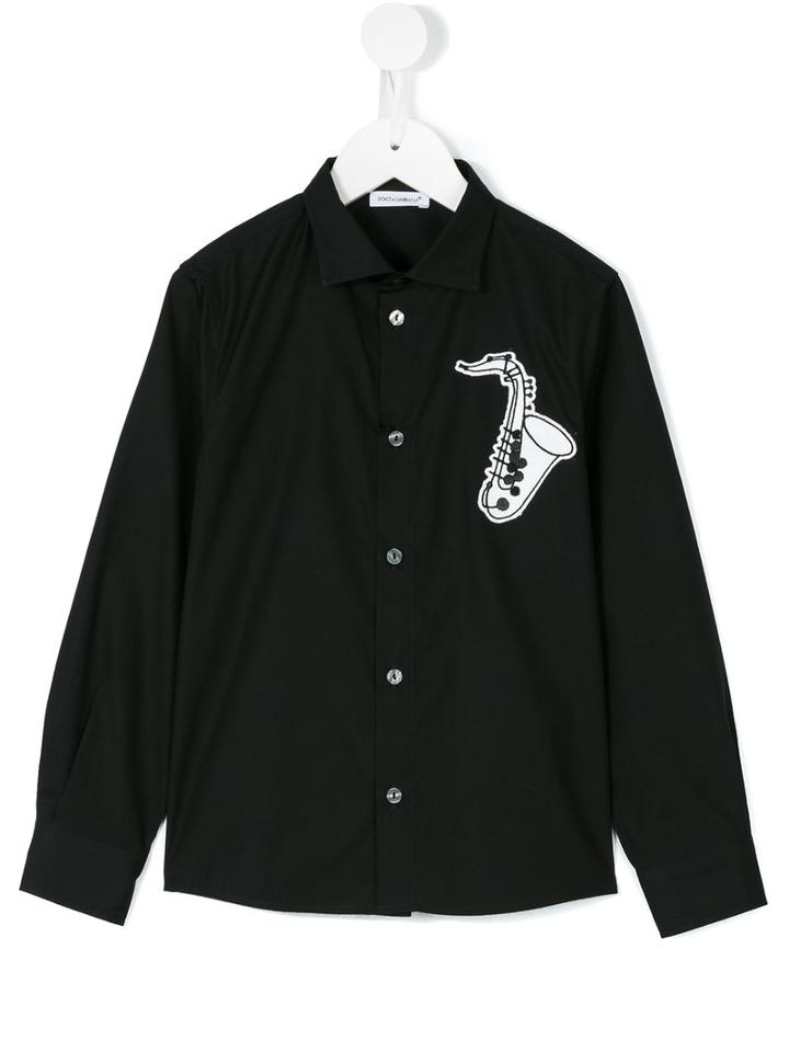 Dolce & Gabbana Kids - Saxophone Patch Shirt - Kids - Cotton - 10 Yrs, Black